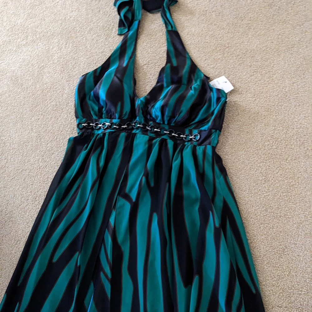 Green and Brown Halter Dress